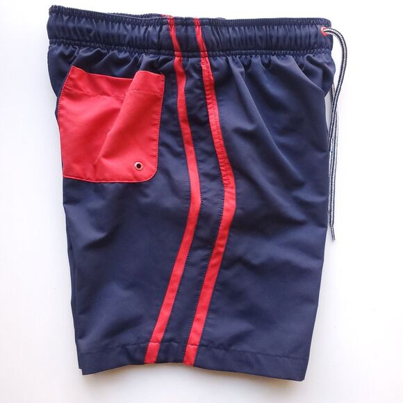 Speedo Swim Trunks Mens S Navy Blue Red 28" Waist Lined Pockets Retro Stripe - Picture 4 of 14